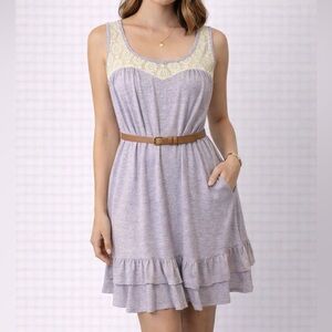 Mossimo  Target Brand. Lilac Lace trim dress with belt. Size medium. Great Cond